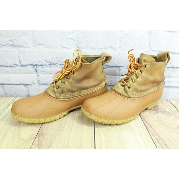 LL Bean Women's Yellow Leather Lace Up Unlined Ankle Duck Boots Size 10 M - Picture 2 of 9